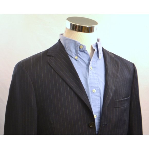 J. CREW Men's 3 Button 100% Wool Navy Pinstripe Sport Coat Blazer 38R EUC - Picture 4 of 9